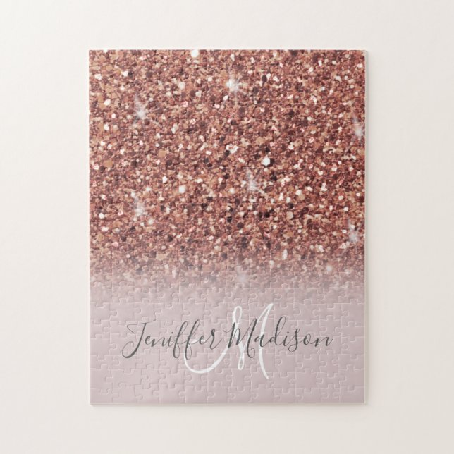 Ro guld glitter Personlig Namn Pussel (Vertikal)