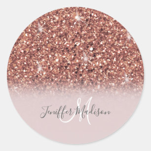 Ro guld glitter Personlig Namn Runt Klistermärke