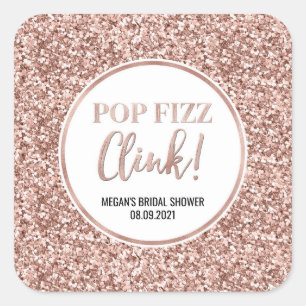 Ro Guld Glitter Pop Fizz Clink Möhippa Fyrkantigt Klistermärke