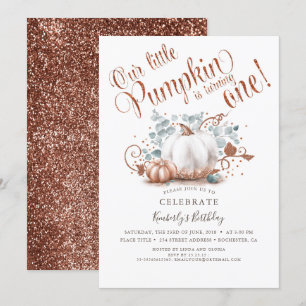 Ro Guld Glitter Pumpkin Fall 1:a födelsedag Inbjudningar