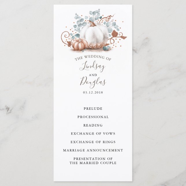Ro Guld Glitter Pumpkins Fall Wedding Programs Program (Framsida)