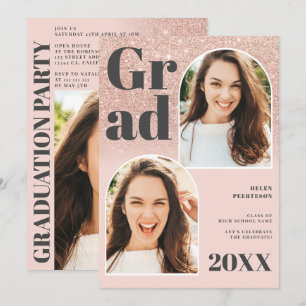 Ro guld glitter rosa Arch 3 foton studenten Inbjudningar