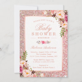 Ro Guld Glitter Rosa Blommigt Baby Shower för barn Inbjudningar