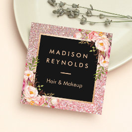 Ro Guld Glitter Rosa  Blommigt Beauty Salon Fyrkantigt Visitkort