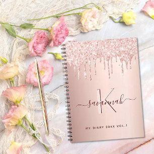 Ro guld glitter rosa monogram-manusbok för anteckningsbok