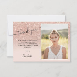 Ro guld glitter rosa om  3 foton Söt 16 Tack Kort