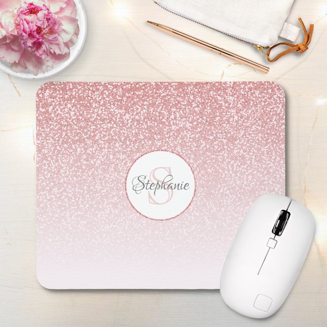 Ro Guld Glitter  Rosa Ombre Monogram Namn Musmatta (Skapare uppladdad)