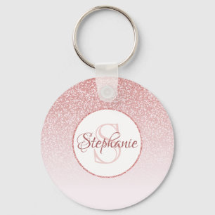 Ro Guld Glitter: Rosa Ombre Monogram Nyckelring