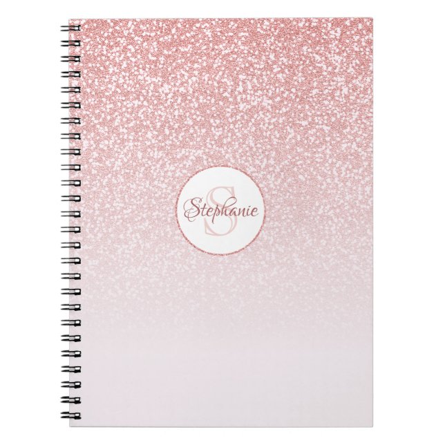 Ro Guld Glitter Rosa  Ombre Monogram Personlig Anteckningsbok (Framsidan)
