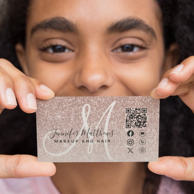 Ro Guld Glitter Rosa QR-kod Makeup Hair Visitkort (Skapare uppladdad)