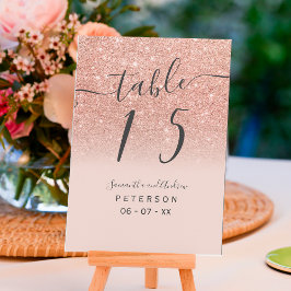 Ro guld glitter,  rosa, skript bröllop bord bordsnummer