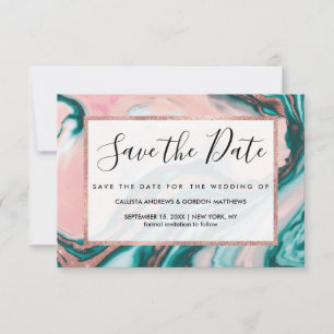 Ro Guld Glitter Rosa Teal Swirly Pable Marble Spara Datumet