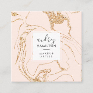 Ro guld glitter rosa, vit marmor elegant makeup fyrkantigt visitkort