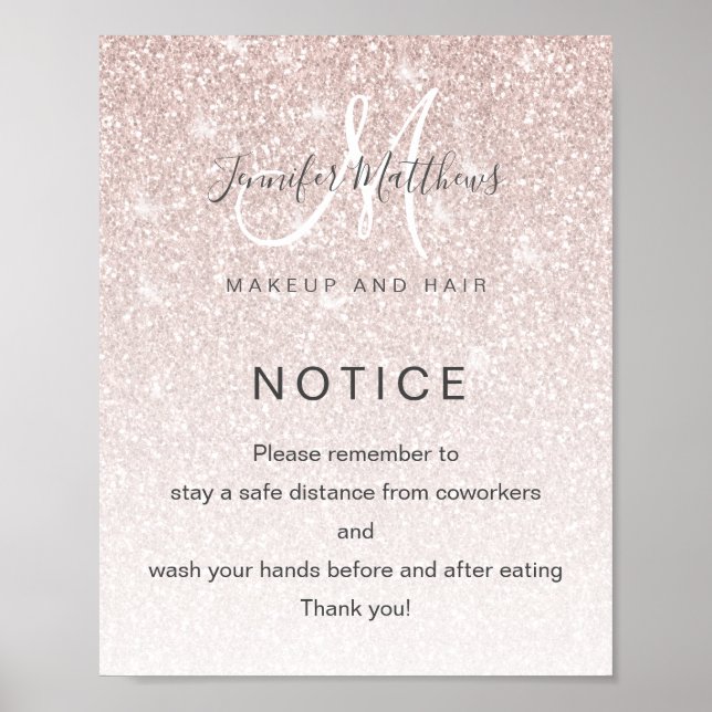 Ro Guld Glitter Salon COVID Safety Break Room Poster (Framsidan)