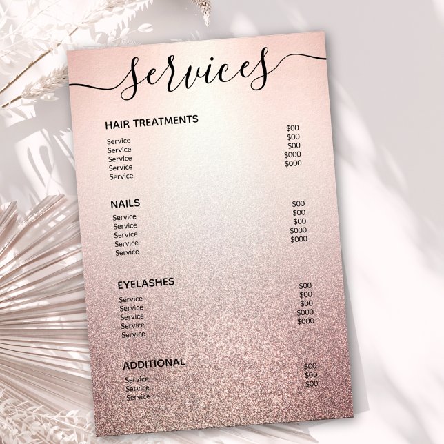 Ro Guld Glitter Salon Service Menu Poster (Skapare uppladdad)