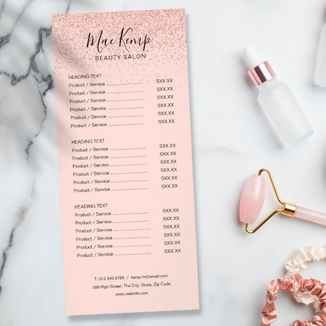 Ro Guld Glitter Salon Service Menu Reklamkort (Skapare uppladdad)