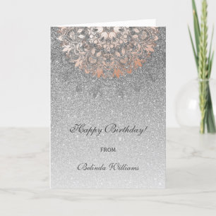 Ro Guld Glitter Silver, Blommigt Mandala, födelsed Kort