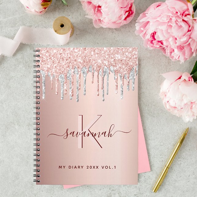 Ro guld glitter silver rosa monogram anteckningsbok (Skapare uppladdad)