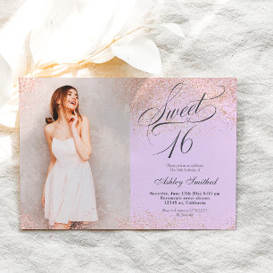 ro guld glitter skript lavender-foto Sweet 16 Inbjudningar