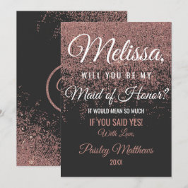 Ro Guld Glitter Sparkles Black Maid of honor Inbjudningar