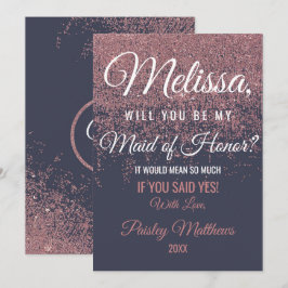 Ro Guld Glitter Sparkles marinblått Maid of honor Inbjudningar