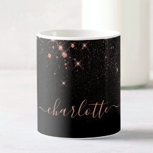 Ro Guld Glitter Sparkly Elegant Glamous-skript Kaffemugg