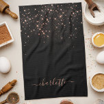 Ro Guld Glitter Sparkly Elegant Glamous-skript Kökshandduk<br><div class="desc">Skapa din egen personlig Black and ro guld diamant gnistra handduk med anpassningsbarnas moderna handskript namn.</div>