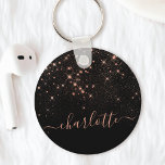 Ro Guld Glitter Sparkly Elegant Glamous-skript Nyckelring<br><div class="desc">Skapa din egen personlig svart och ro guld diamant gnistra-nyckelkedja med ditt anpassningsbar moderna handskript namn.</div>