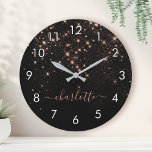 Ro Guld Glitter Sparkly Elegant Glamous-skript Stor Klocka<br><div class="desc">Skapa din egen personlig svart och ro guld diamant gnistra stor klocka med anpassningsbarnas moderna handskript namn.</div>