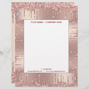 Ro Guld Glitter Sparkly Letterhead Personlig Brevhuvud