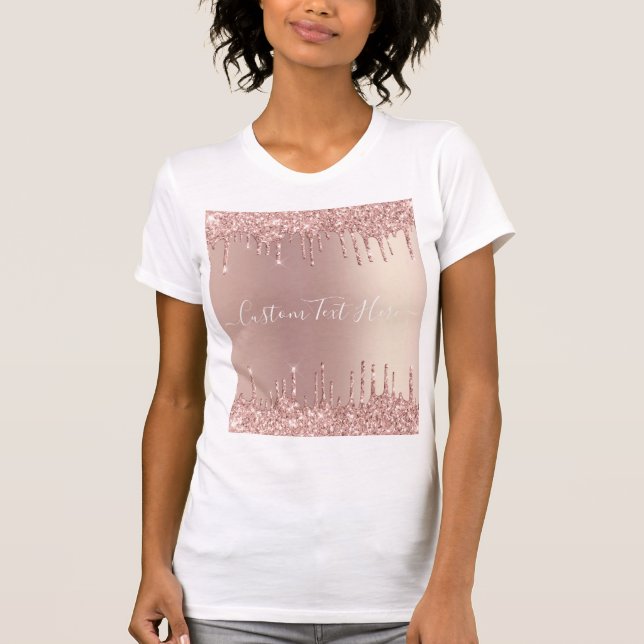 Ro Guld Glitter Sparkly T-Shirt med Anpassningsbar (Framsida)