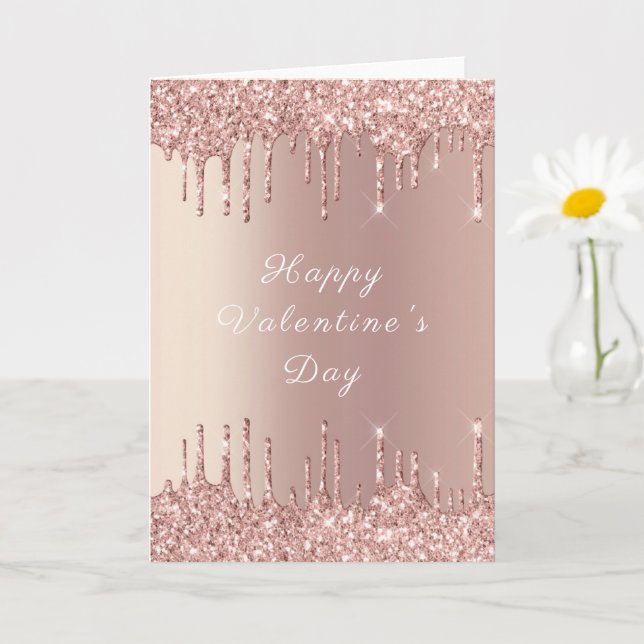 Ro Guld Glitter Sparkly Valentinkort Kort (Liten växt)