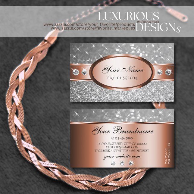 Ro Guld Glitter Stars Diamonds Finare Chic Silver Visitkort (Skapare uppladdad)