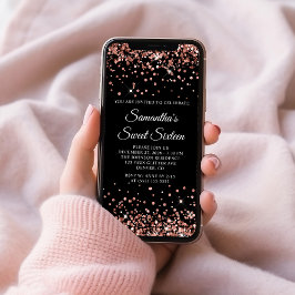 Ro Guld Glitter Svarta Sweet sixteen Inbjudningar