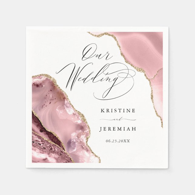 Ro Guld Glitter Svartskript lyxskript Bröllop Pappersservett (Framsidan)