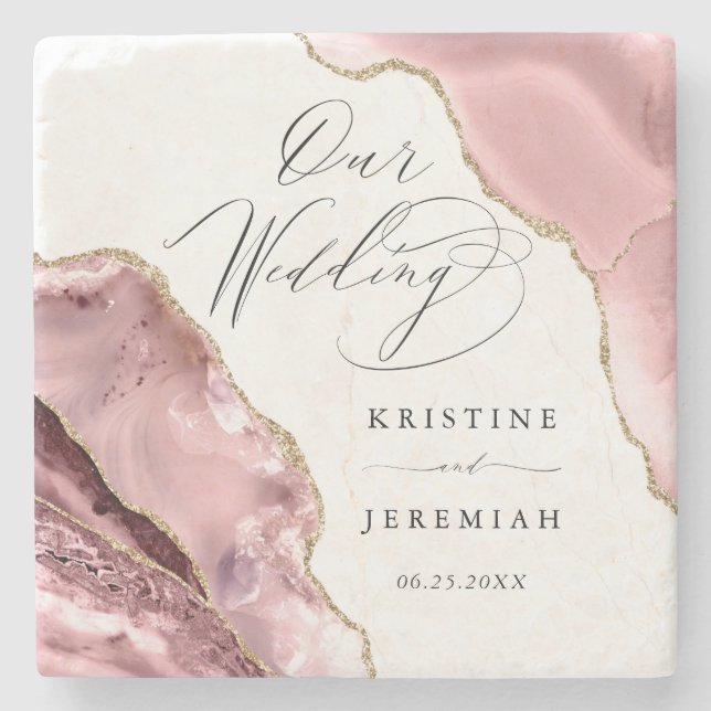 Ro Guld Glitter Svartskript lyxskript Bröllop Stenunderlägg (Framsidan)