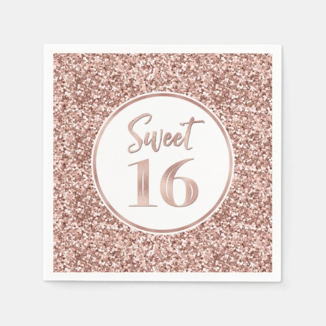 Ro Guld Glitter Sweet 16 Birthday Pappersservett (Framsidan)