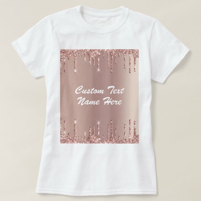 Ro Guld  Glitter T-Shirt med Anpassningsbar Text (Design framsida)
