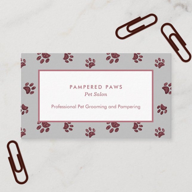 Ro Guld Glitter Tass avtryck Pet Salon Visitkort (Rose Gold Glitter Paw Prints Pet Salon Business Card)