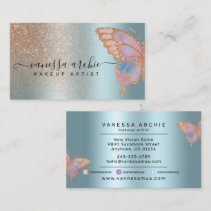 Ro Guld Glitter Turquise Foil Rainbow Butterfly Visitkort
