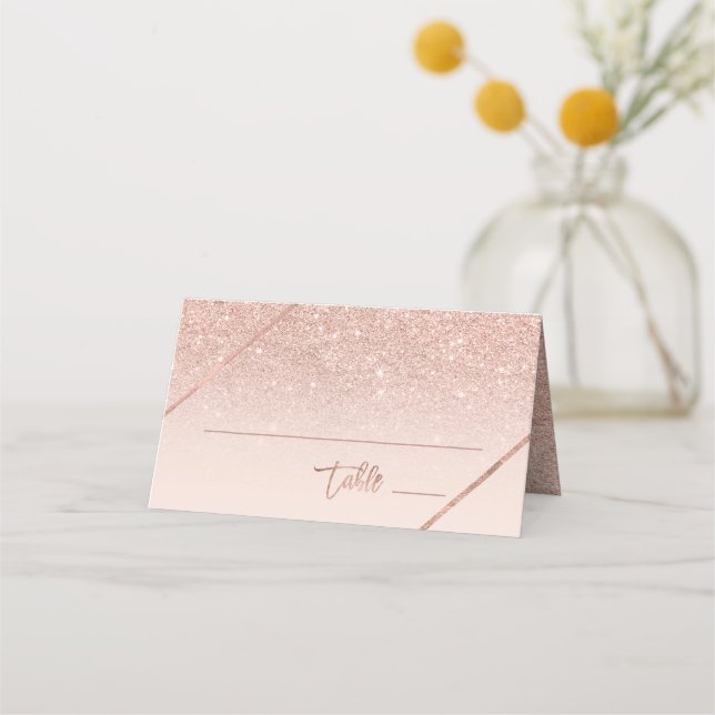 Ro guld glitter typografi för  rosa bröllop placeringskort (Framsida)