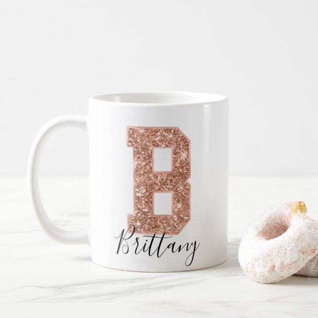 Ro Guld Glitter Varsity Brev Monogram B Kaffemugg (Med munk)