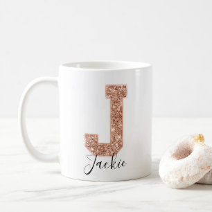 Ro Guld Glitter Varsity Brev Monogram J Kaffemugg