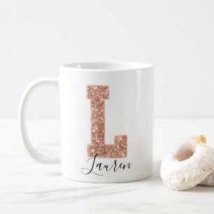 Ro Guld Glitter Varsity Brev Monogram L Kaffemugg