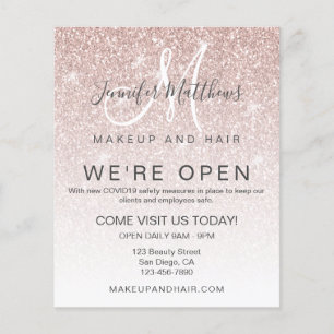 Ro Guld Glitter Vi är Open Salon COVID Säkrare Flygblad