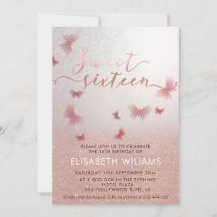 Ro guld glittery ombre charming butterfly invit inbjudningar