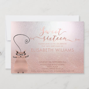 Ro guld glittery ombre kalligraphy-katt inbjudningar