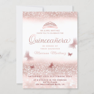 Ro guld glittery tiara calligraphy Quinceañera I Inbjudningar
