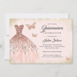 Ro Guld Gnistra Dress Butterfly Quinceanera Invi Inbjudningar