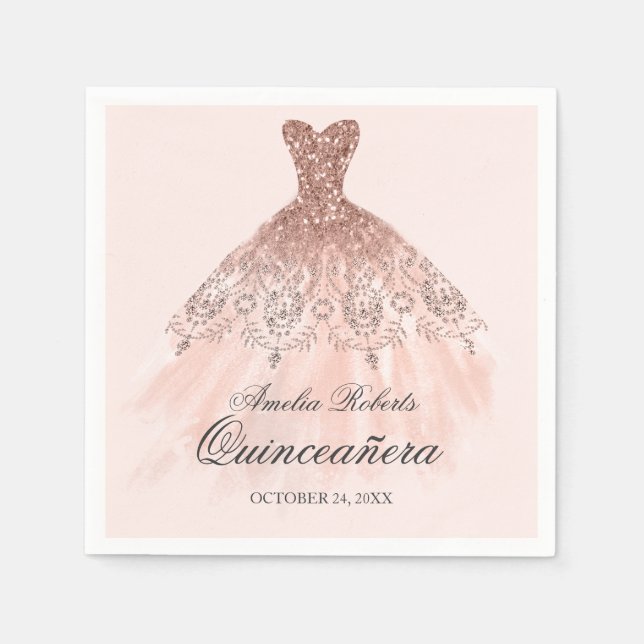 Ro Guld Gnistra Dress Quinceanera Napkin Pappersservett (Framsidan)